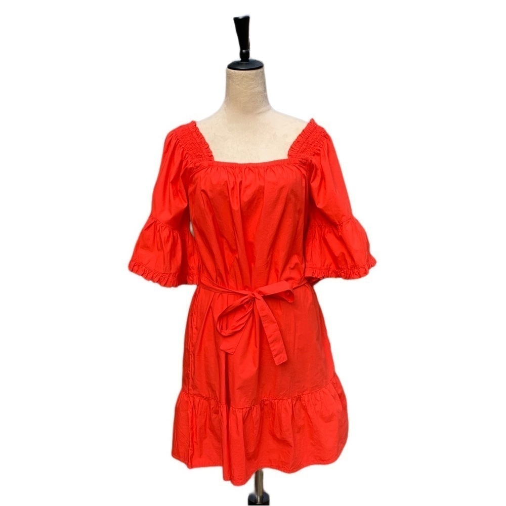 Joie Colstona Square Neck Half‎ Bell Sleeve Ruffle Tomato Red Mini Dress Small